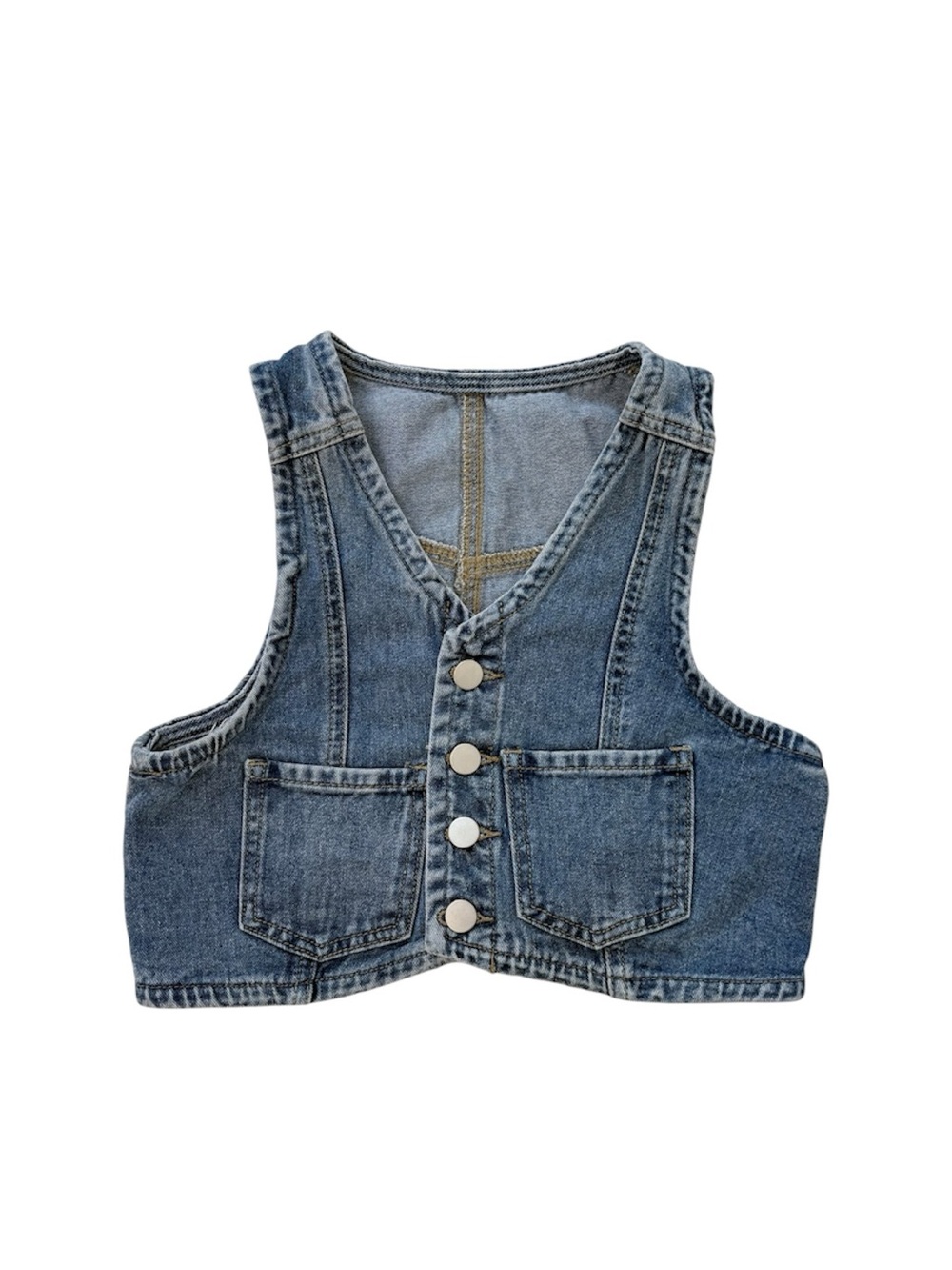 Cropped Denim Vest Waistcoat